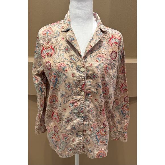 Ralph Lauren Button Up Top Pajama Shirt Women Floral Collared Logo Size M - Picture 1 of 8